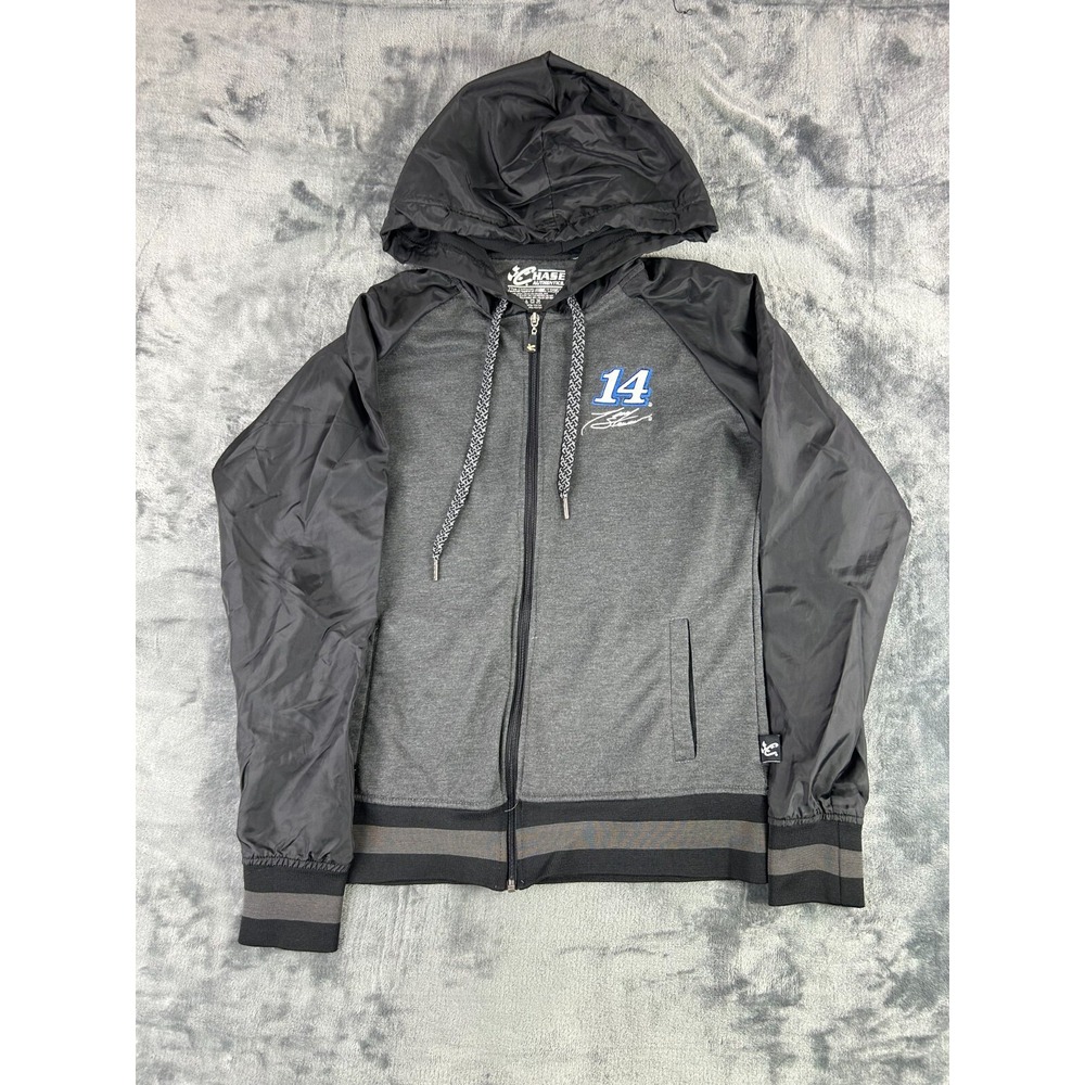Tony Stewart #14 NASCAR Zip Up Hoodie Chase Authentics Gray Black Jacket Size L
